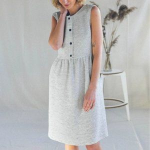 OFFON sleeveless linen grey stripe midi dress XS